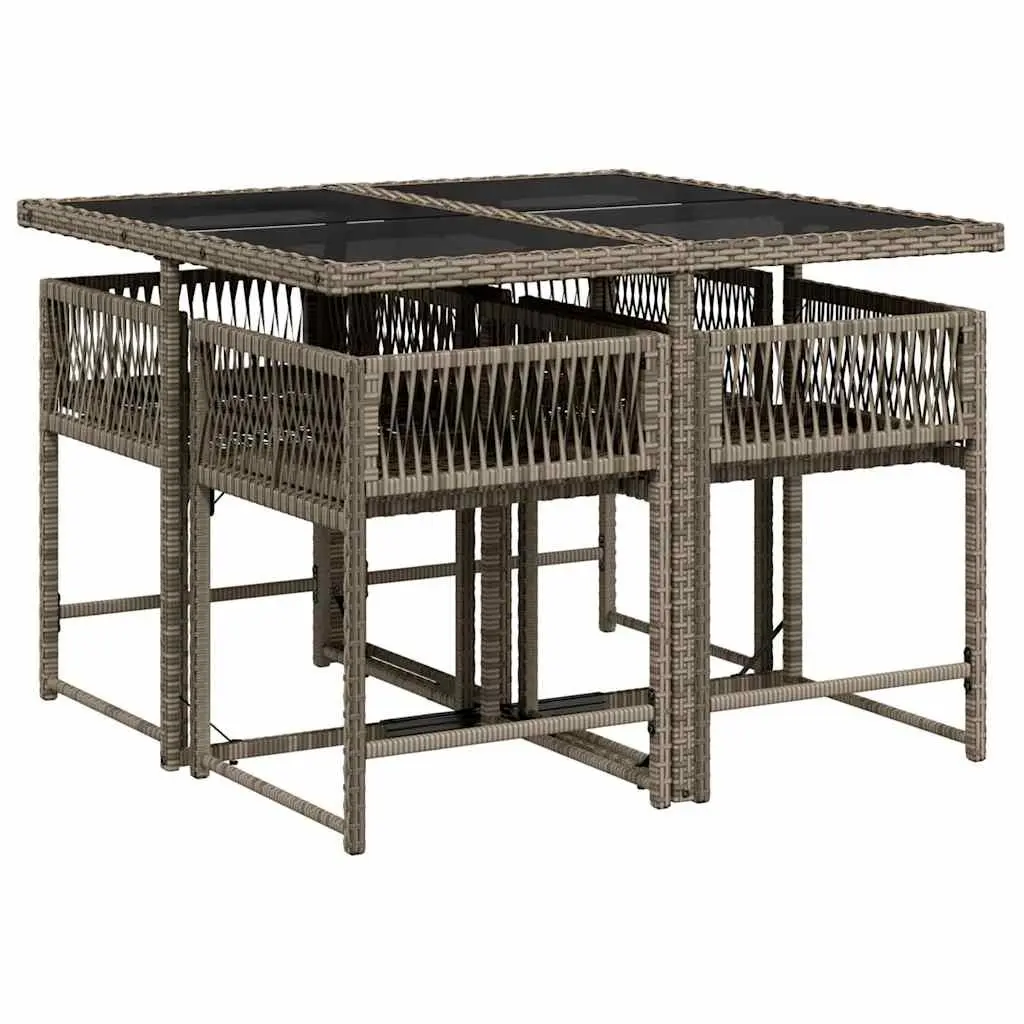 Grey Poly Rattan 5-Piece Outdoor Dining Set with Cushions