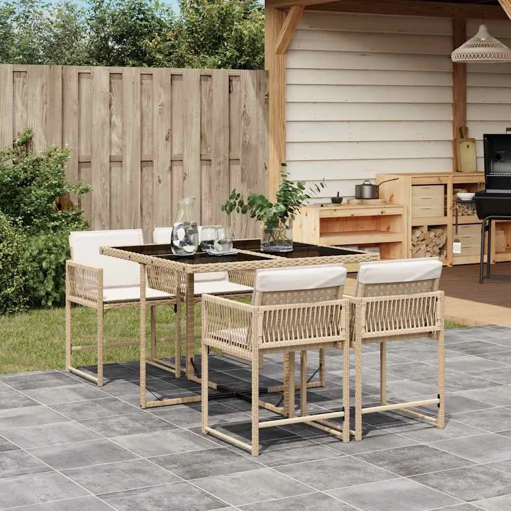 Garden Dining Set PE Rattan 5 Piece Outdoor Furniture Beige Cushions
