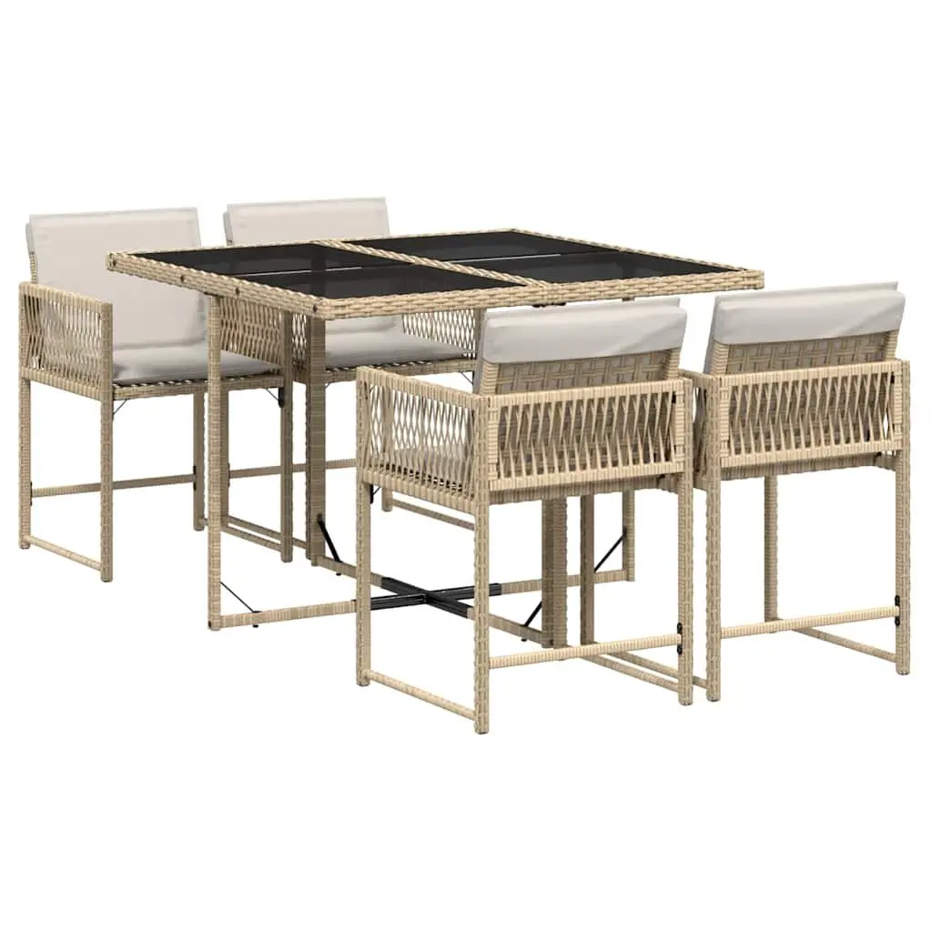 Garden Dining Set PE Rattan 5 Piece Outdoor Furniture Beige Cushions
