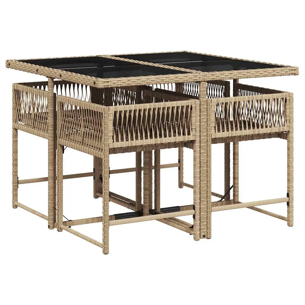 Garden Dining Set PE Rattan 5 Piece Outdoor Furniture Beige Cushions