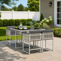 Grey 5 Piece Garden Dining Set with Cushions