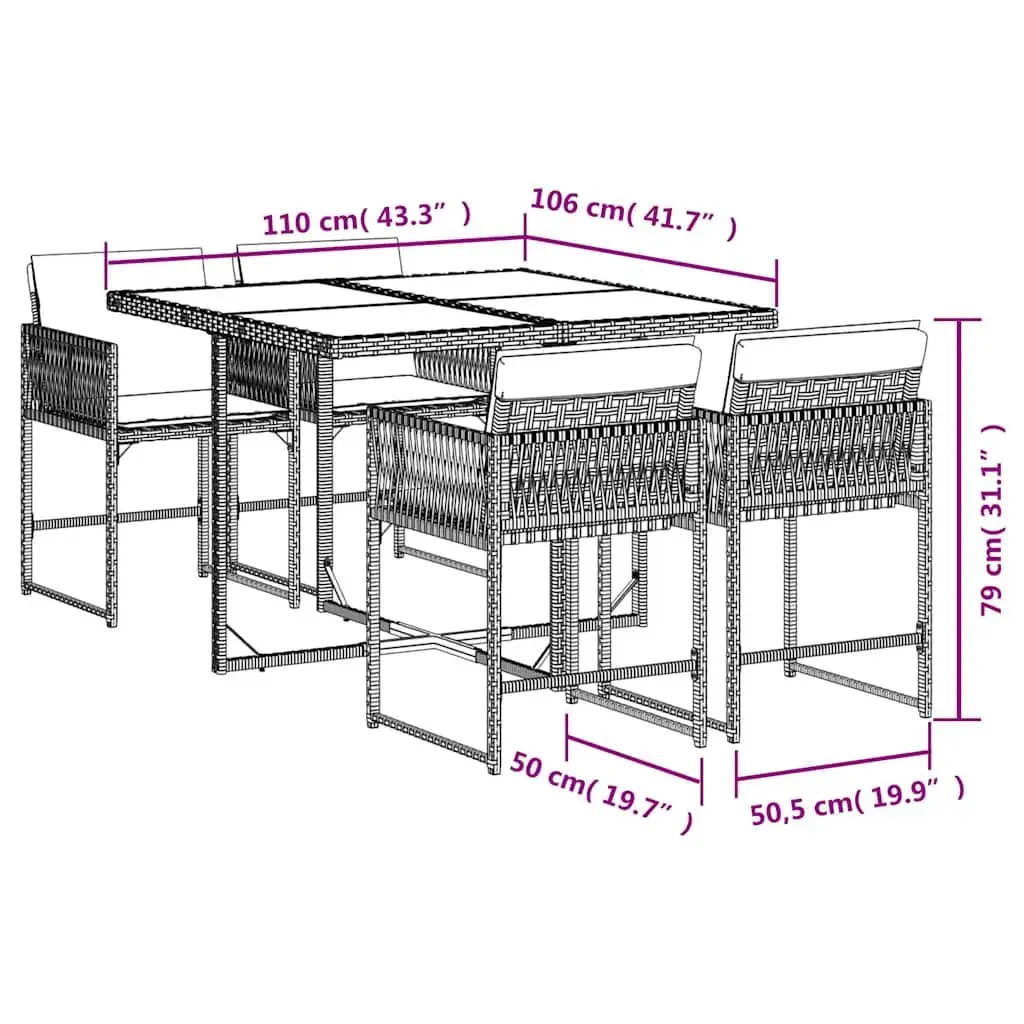 Grey 5 Piece Garden Dining Set with Cushions