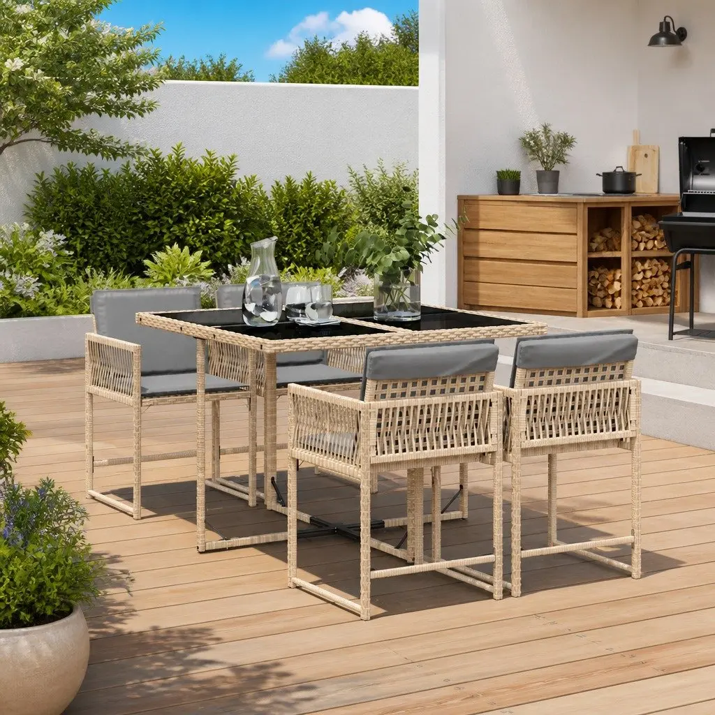 5 Piece Garden Dining Set with Cushions