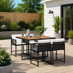 5-Piece Outdoor Dining Set with Black Poly Rattan