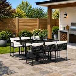 7 Piece Black Poly Garden Dining Set with Cushions