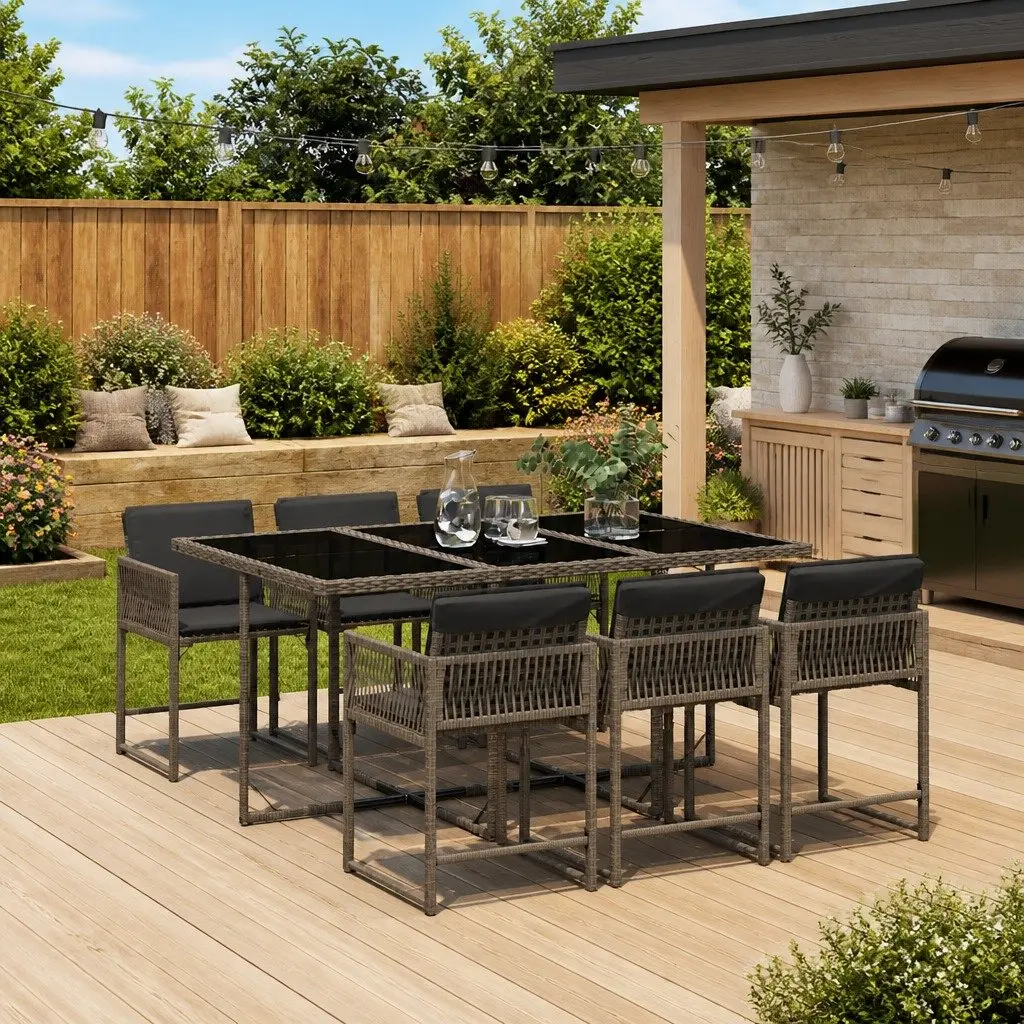 7 Piece Grey Poly Rattan Garden Dining Set