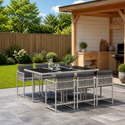 Grey Poly Rattan 7 Piece Garden Dining Set with Cushions