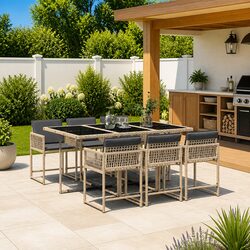 Durable 7 Piece Garden Dining Set with Beige Cushions