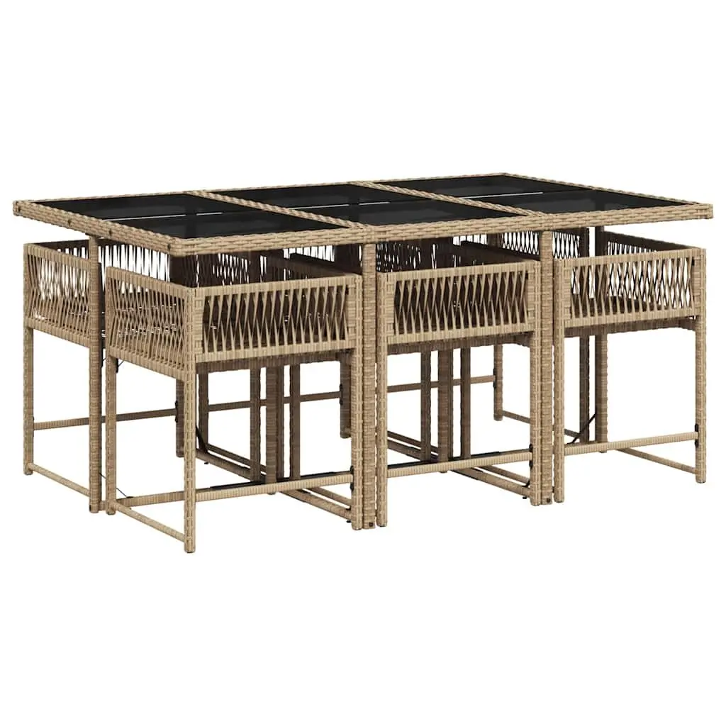7 Piece Garden Dining Set with Beige Cushions