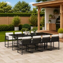 Black Poly Rattan 9 Piece Outdoor Garden Dining Set