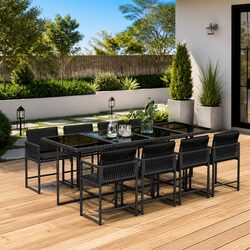 High-Quality 9 Piece Garden Dining Set with Black Rattan