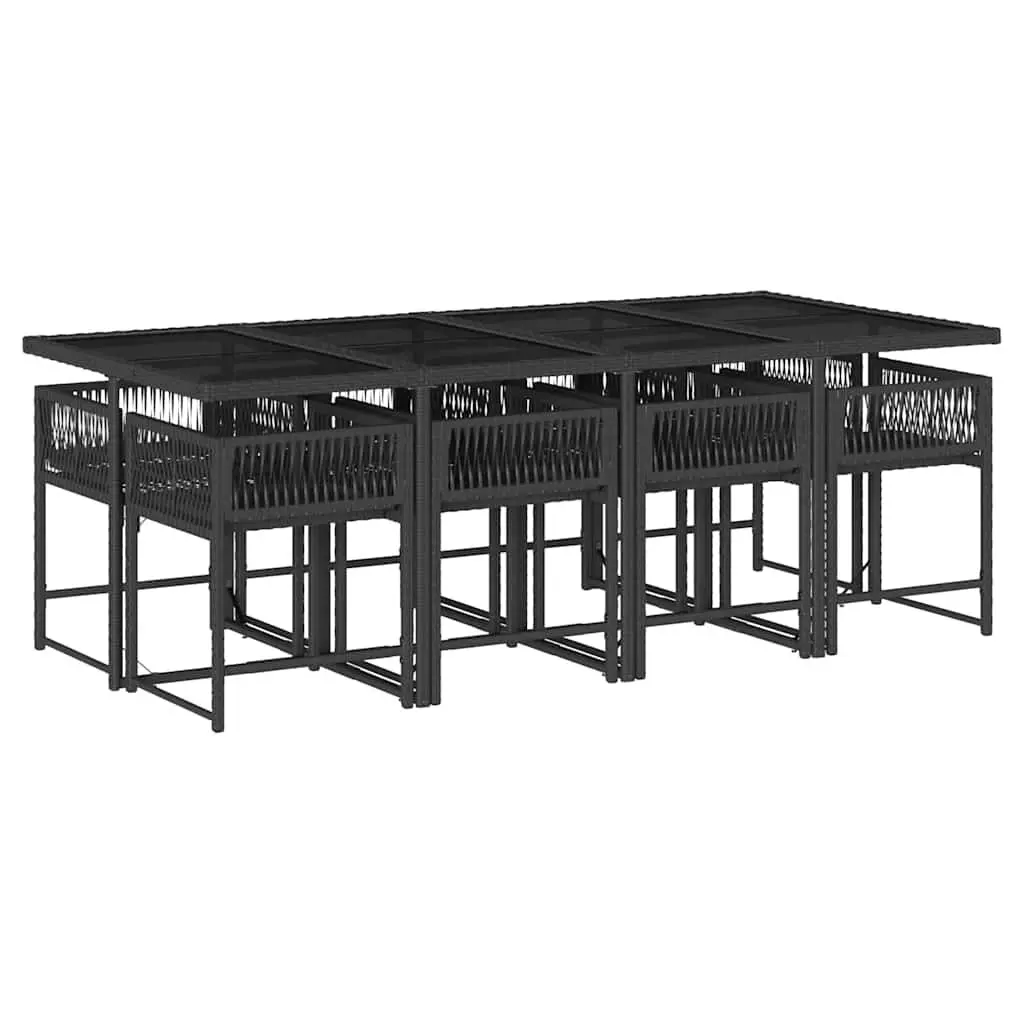 Garden Dining Set Poly Rattan 9 Piece Outdoor Furniture Black