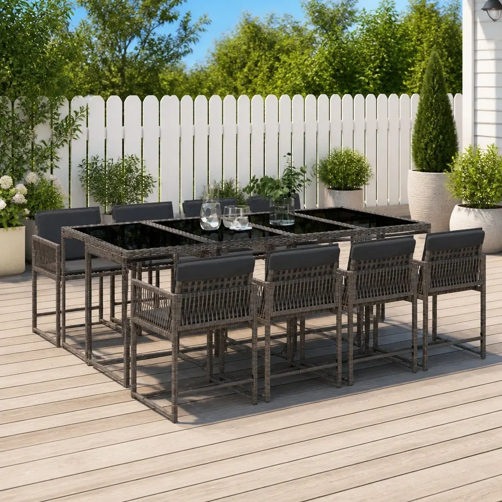 9 Piece Grey Rattan Outdoor Dining Set with Cushions