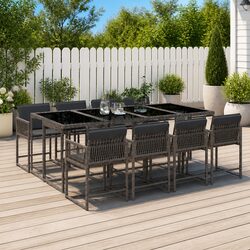 Durable 9 Piece Grey Rattan Outdoor Dining Set with Cushions