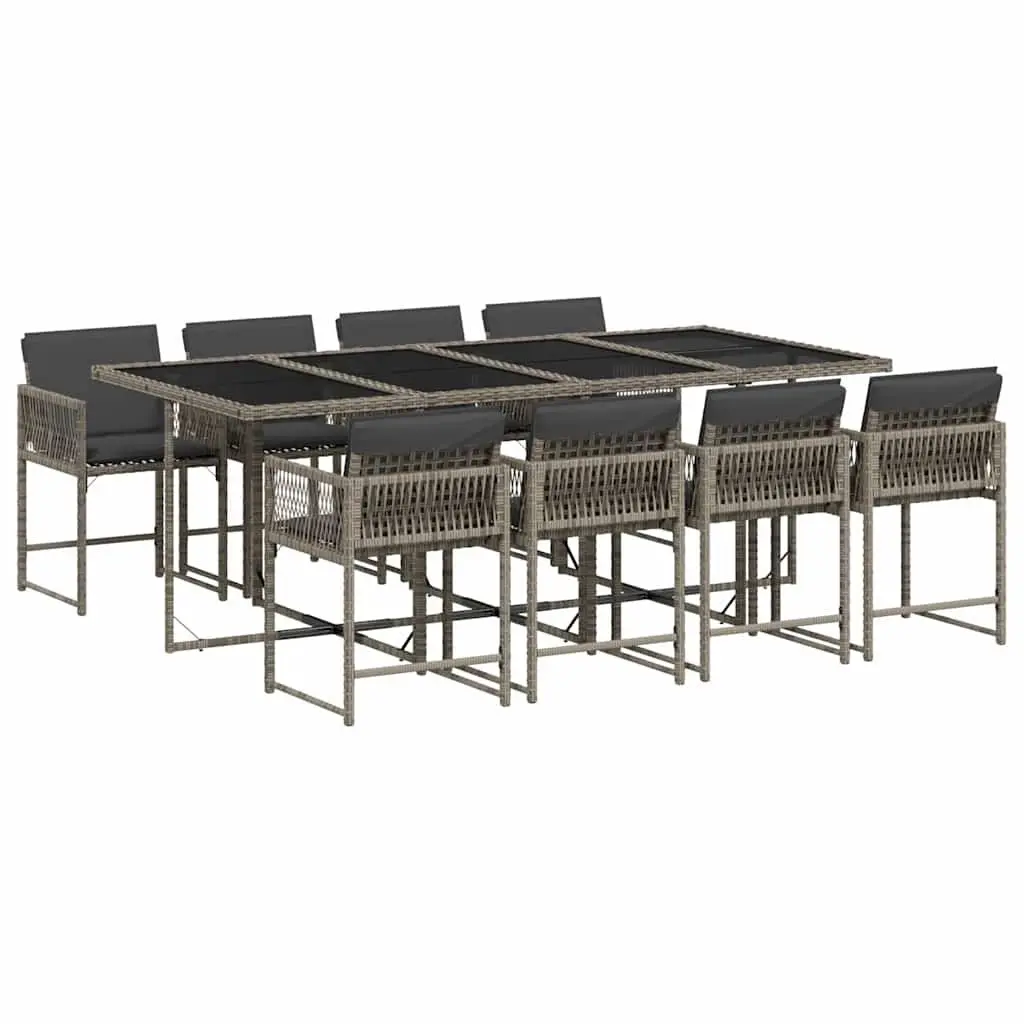 9 Piece Grey Rattan Outdoor Dining Set with Cushions