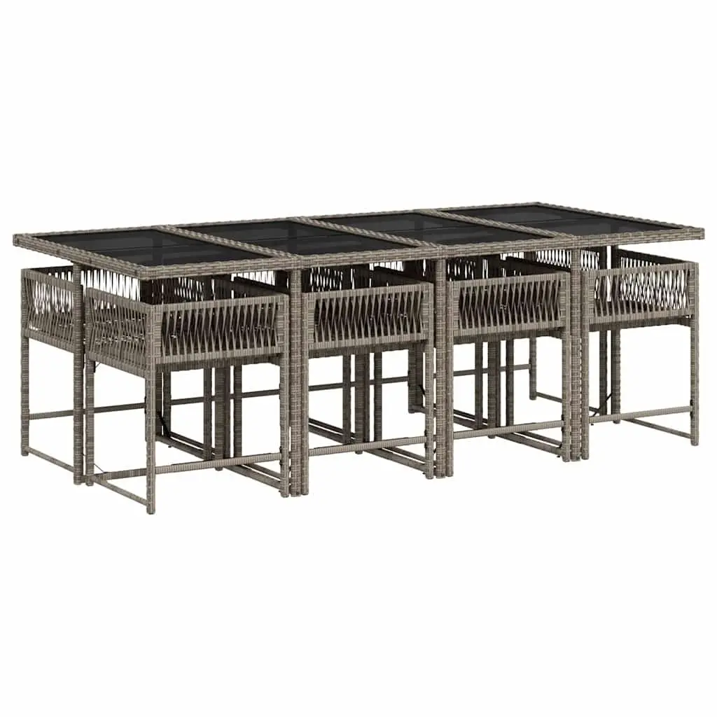 9 Piece Grey Rattan Outdoor Dining Set with Cushions
