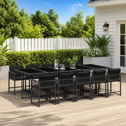 High-Quality 11-Piece Outdoor Dining Set in Black Rattan
