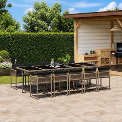 11 Piece Grey Garden Furniture Dining Set with Cushions