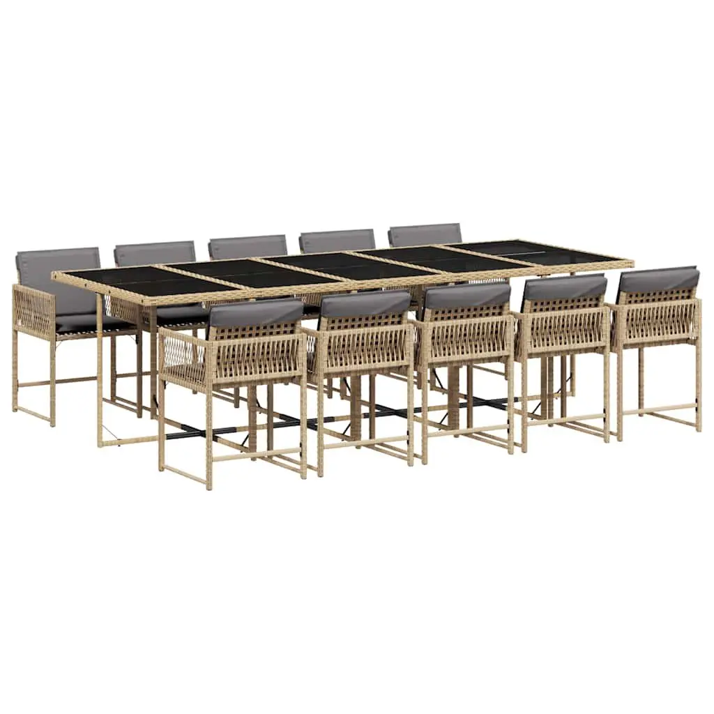 Garden Dining Set PE Rattan 11 Piece Outdoor Furniture Beige