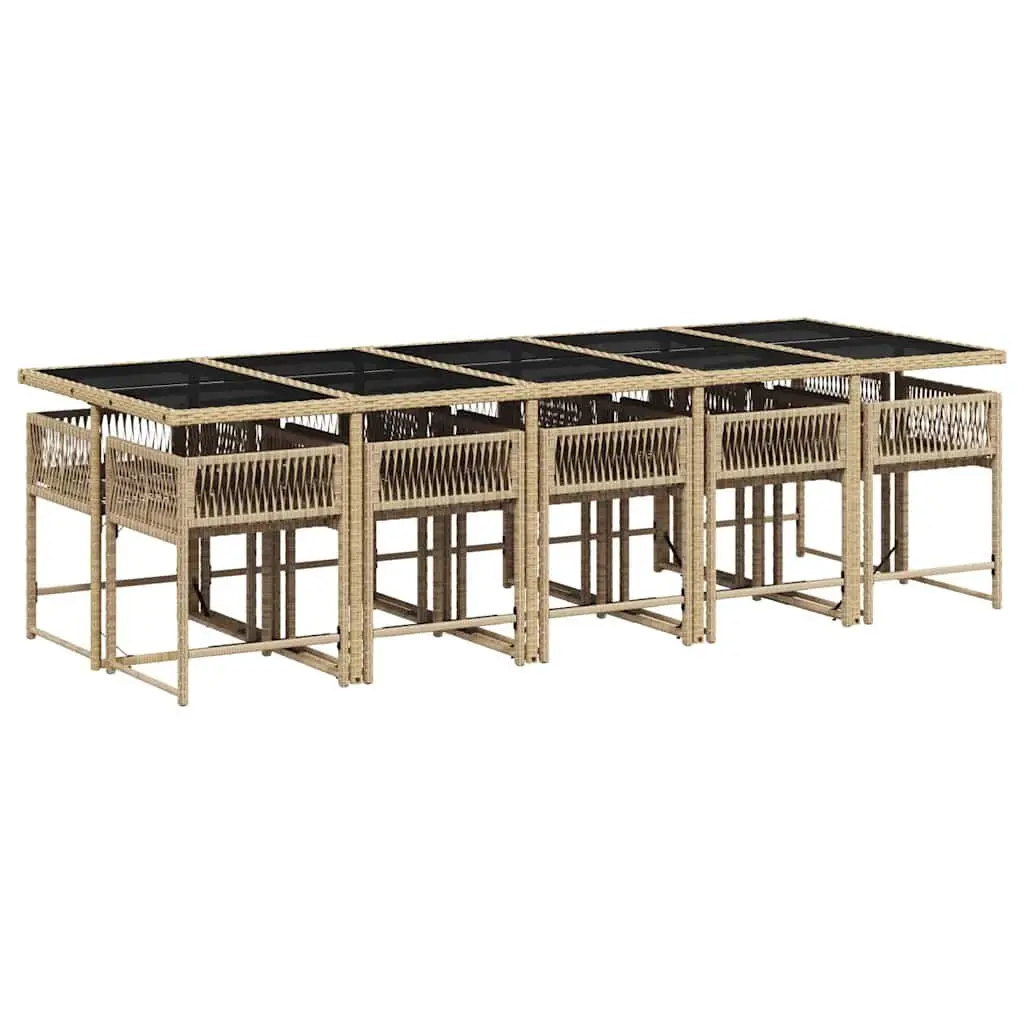 Garden Dining Set PE Rattan 11 Piece Outdoor Furniture Beige