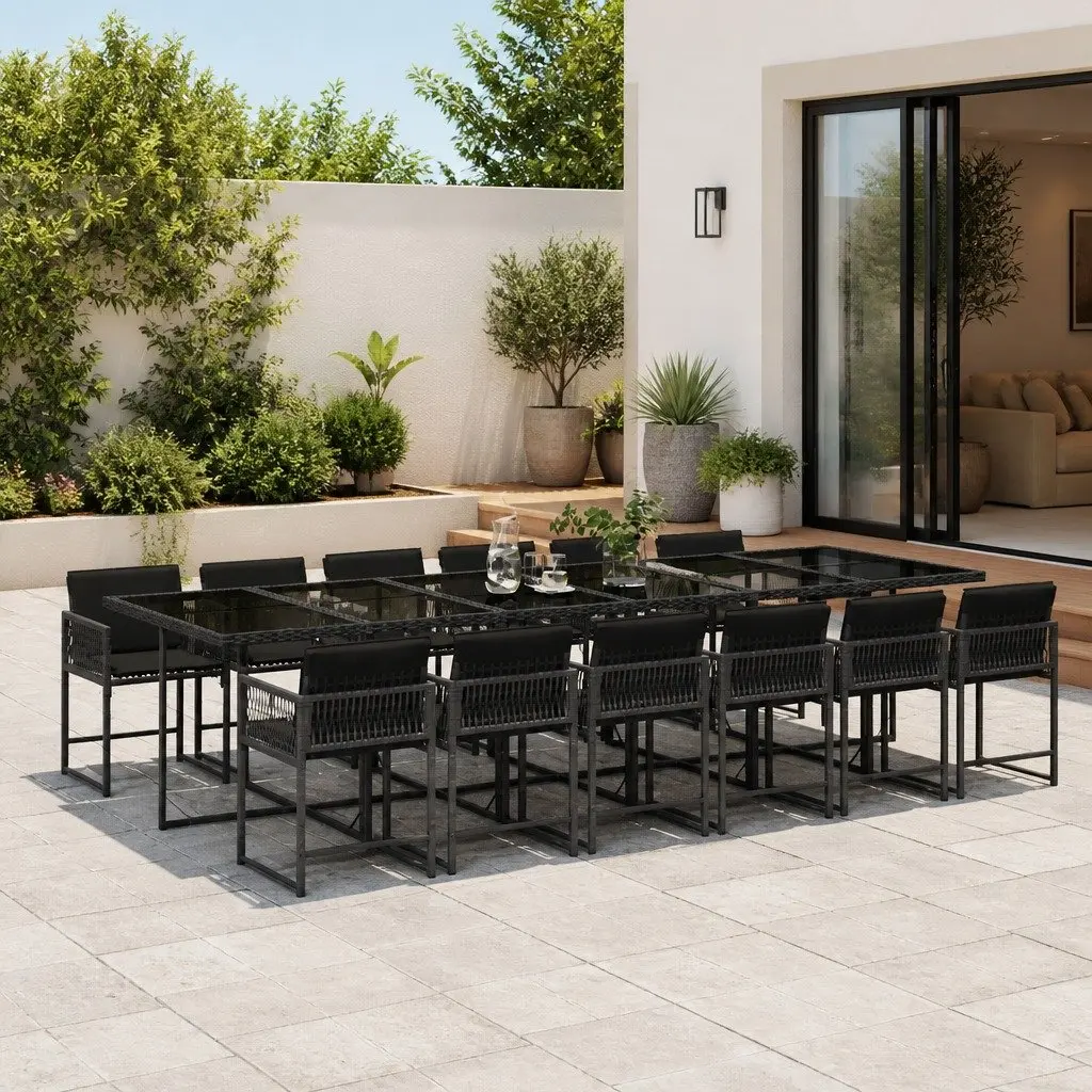 Outdoor Dining Set PE Rattan 13 Piece Black Patio Furniture