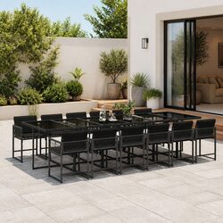 Sturdy 13 Piece Black Poly Rattan Outdoor Dining Set
