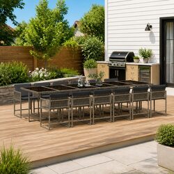 Premium Grey Garden Dining Set 13 Pieces with Cushions