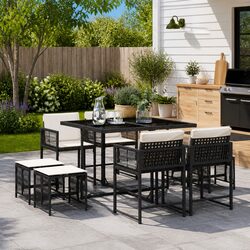 Durable 9-Piece Outdoor Garden Dining Set in Black