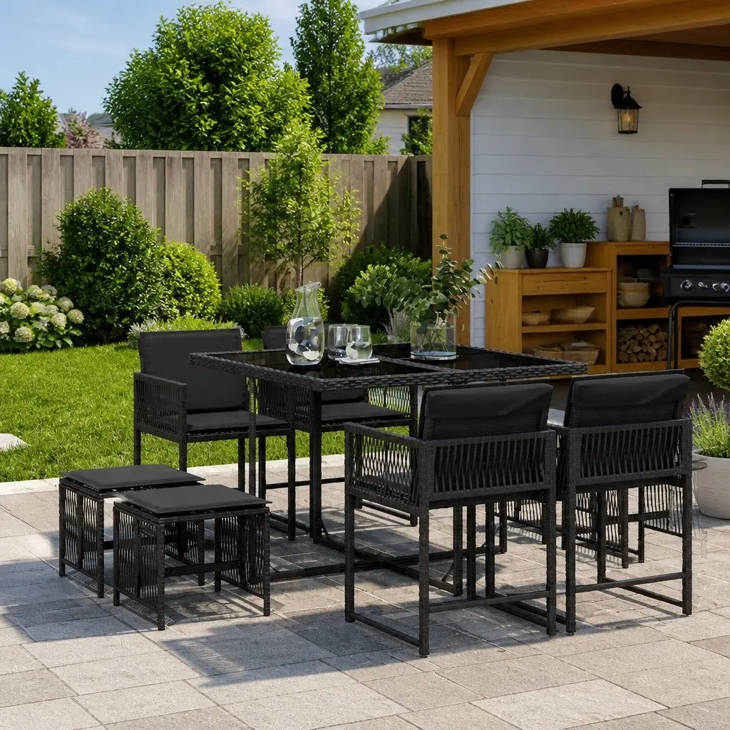 9 Piece Black PE Rattan Outdoor Dining Set