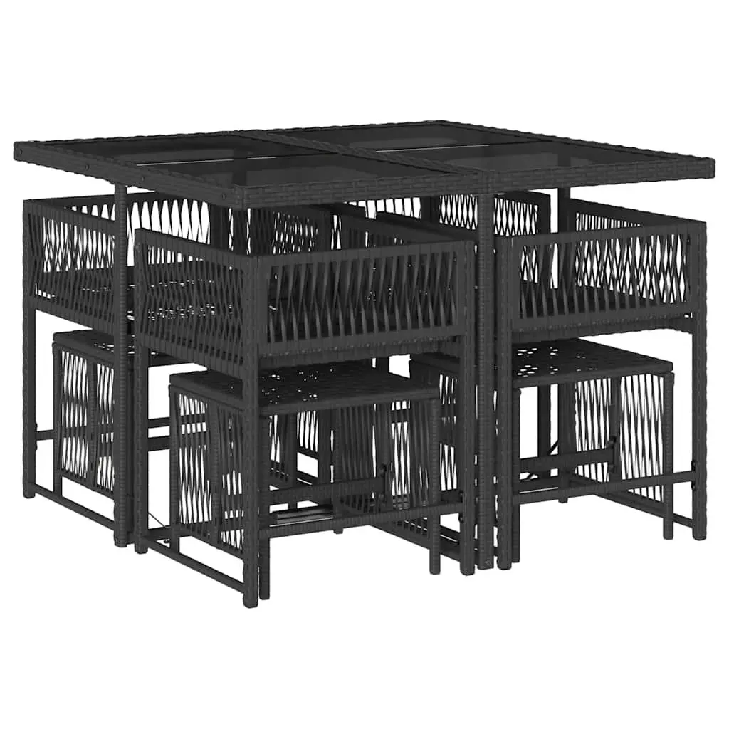 9 Piece Black PE Rattan Outdoor Dining Set