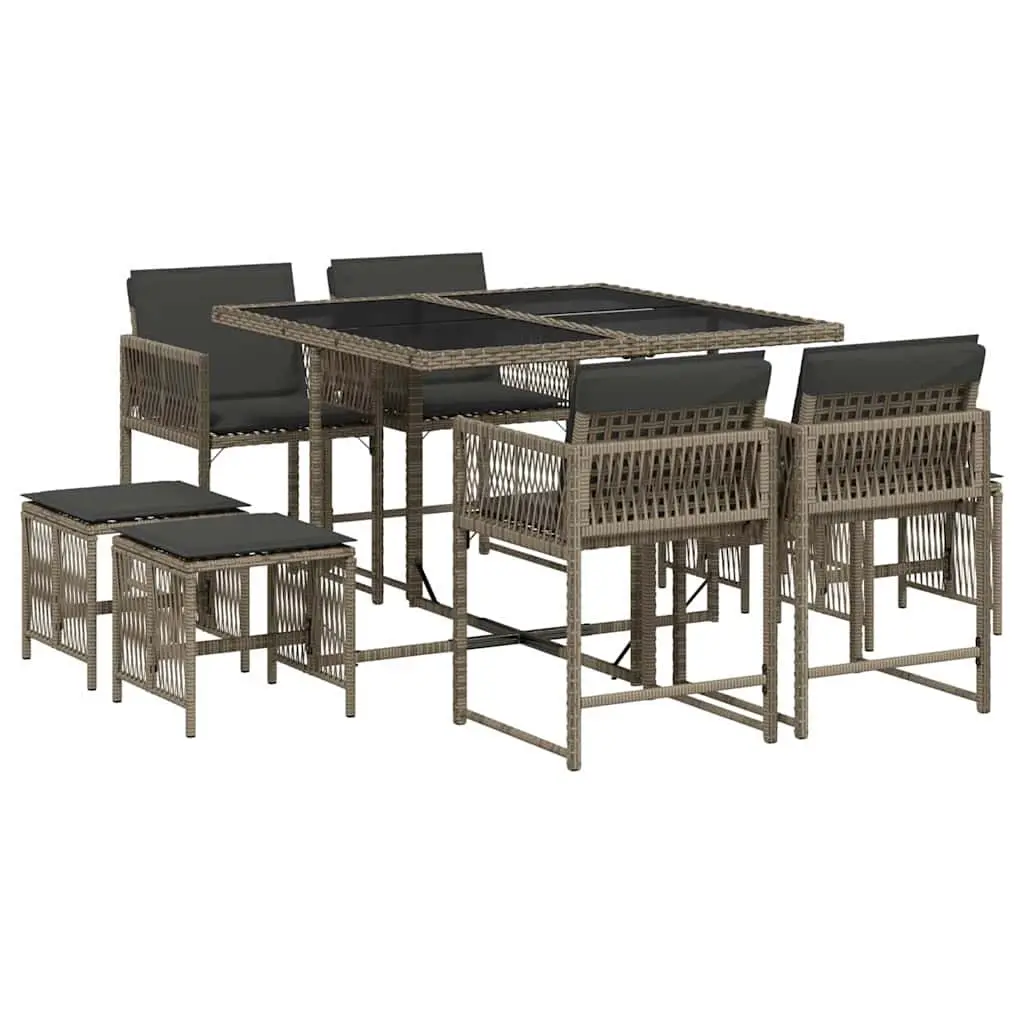 Garden Dining Set PE Rattan 9 Piece Outdoor Furniture Grey Table Chairs Patio