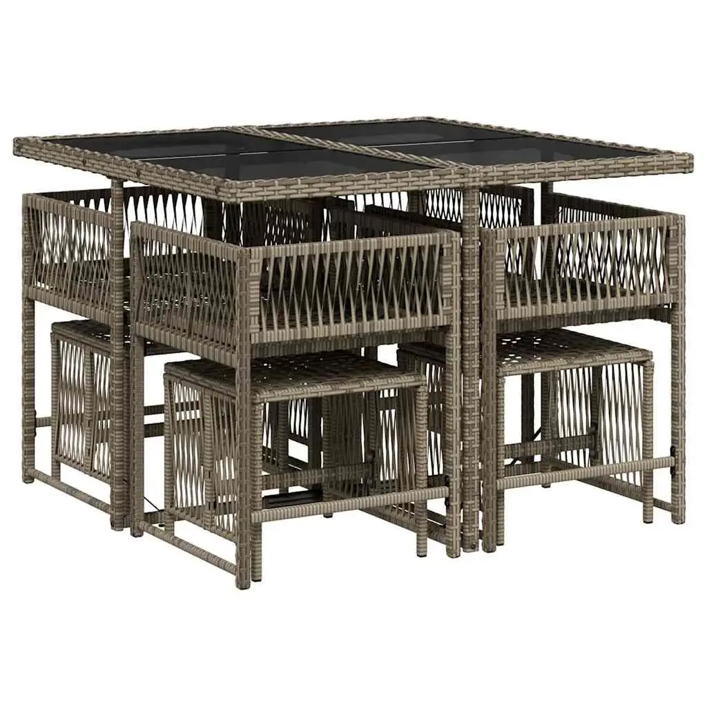 Garden Dining Set PE Rattan 9 Piece Outdoor Furniture Grey Table Chairs Patio