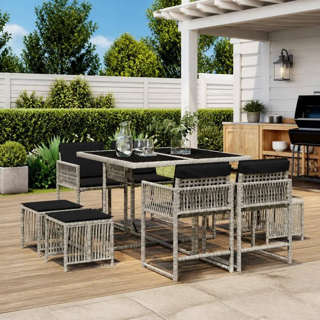 9 Piece Grey Outdoor Garden Dining Set with Cushions
