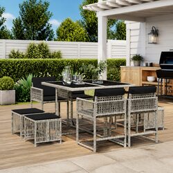 Premium 9 Piece Grey Outdoor Garden Dining Set with Cushions