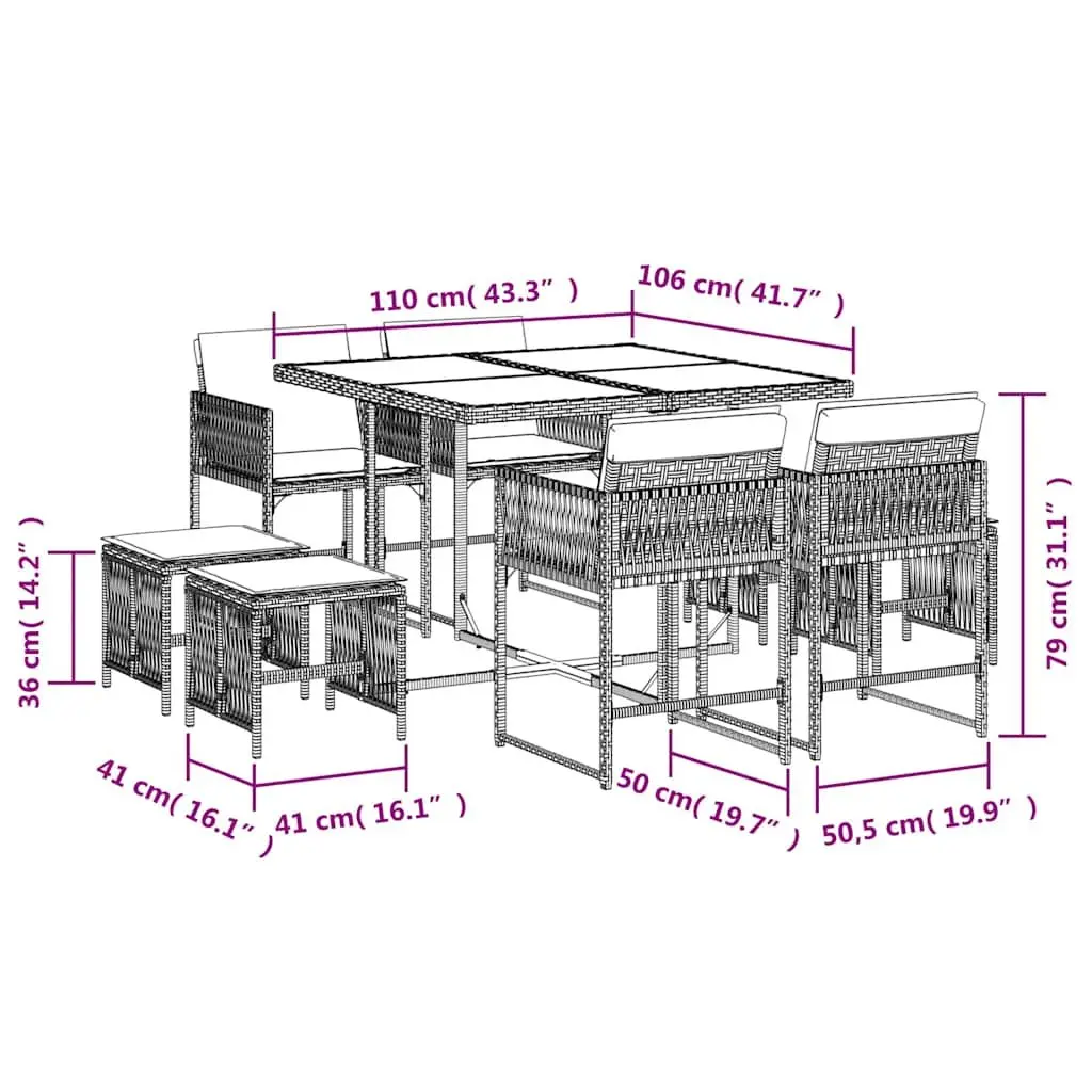 9 Piece Grey Outdoor Garden Dining Set with Cushions
