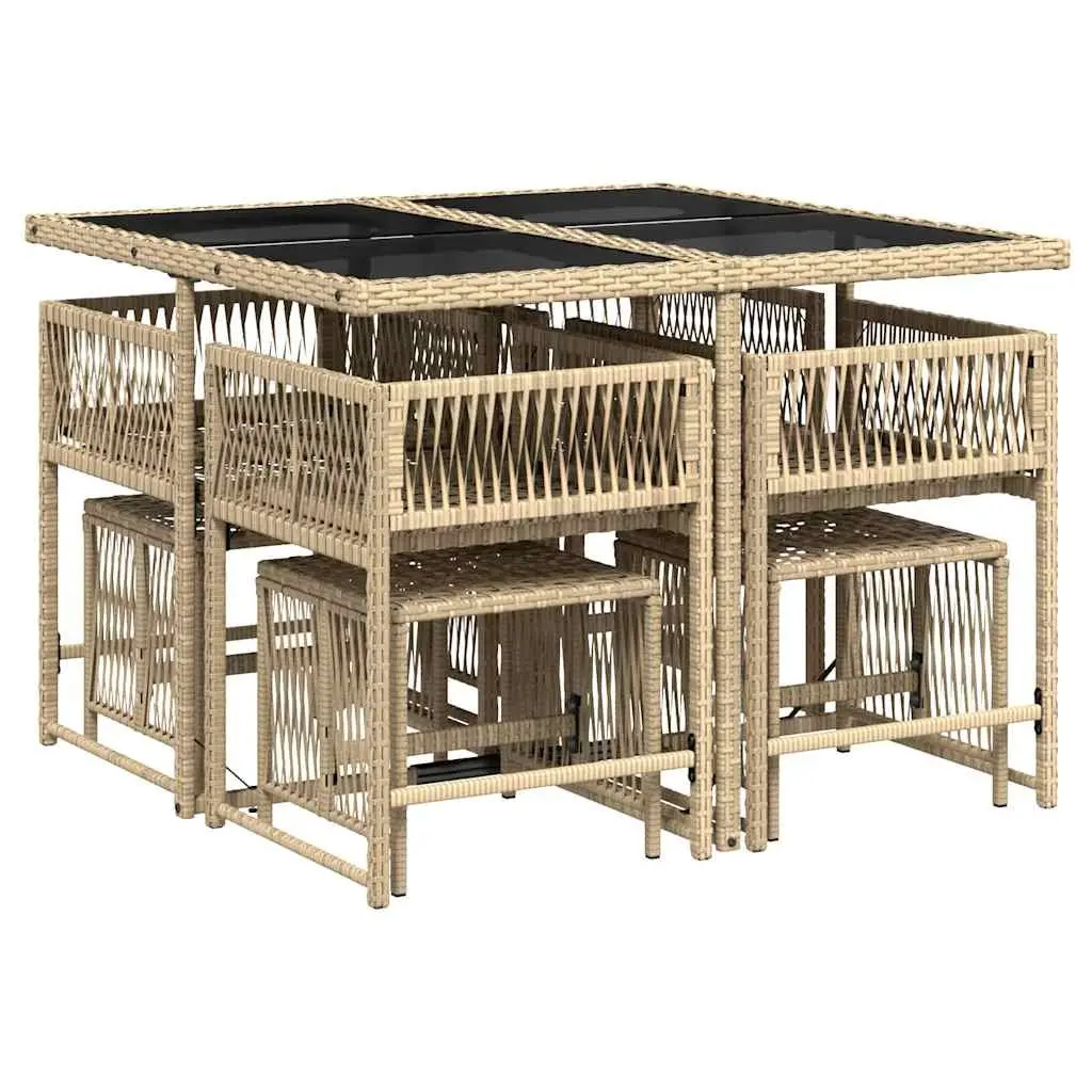Beige Poly Rattan 9 Piece Outdoor Dining Set