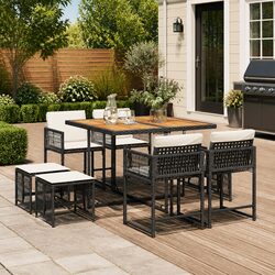 9-Piece Garden Dining Set with Black Poly Rattan Chairs