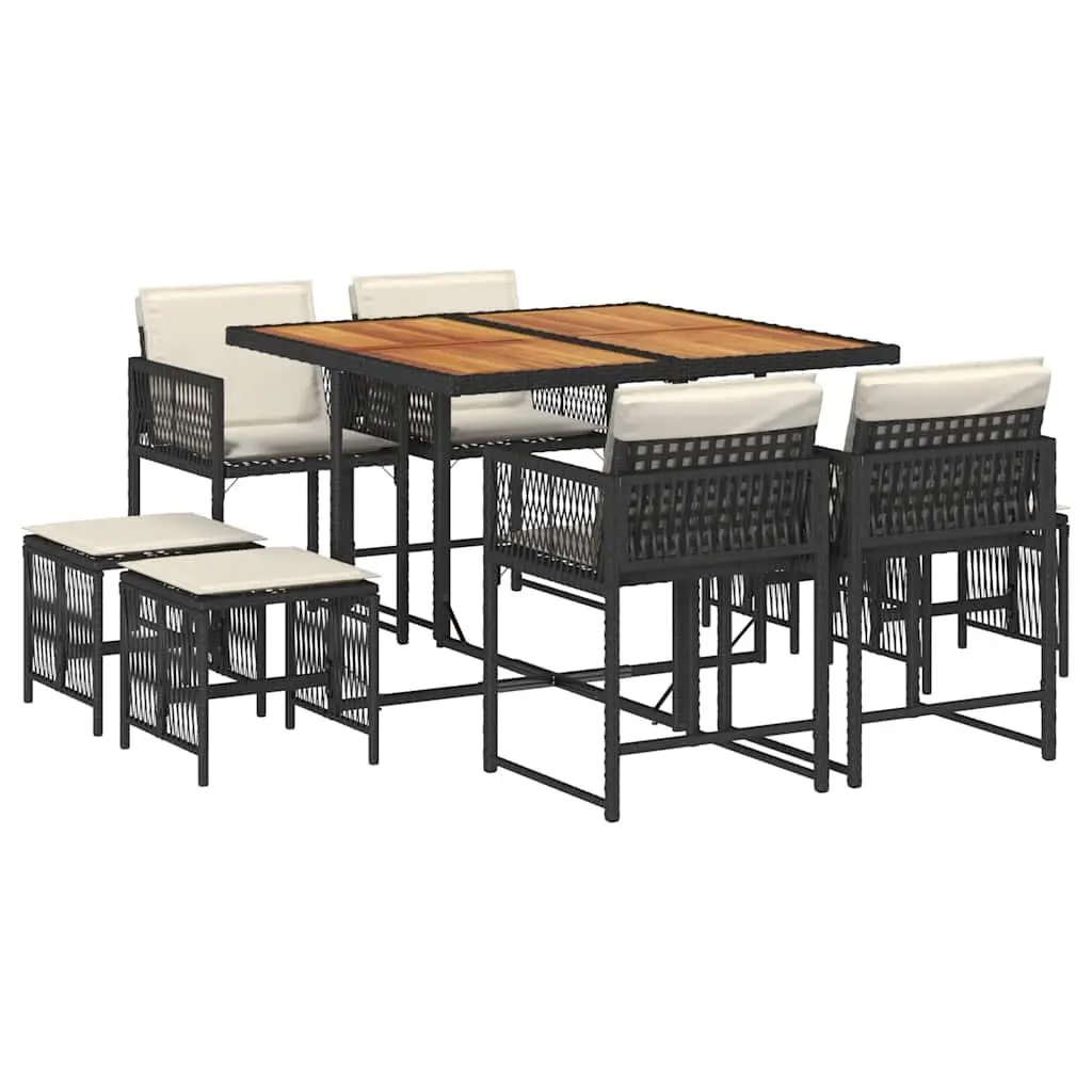 9-Piece Garden Dining Set with Black Poly Rattan Chairs