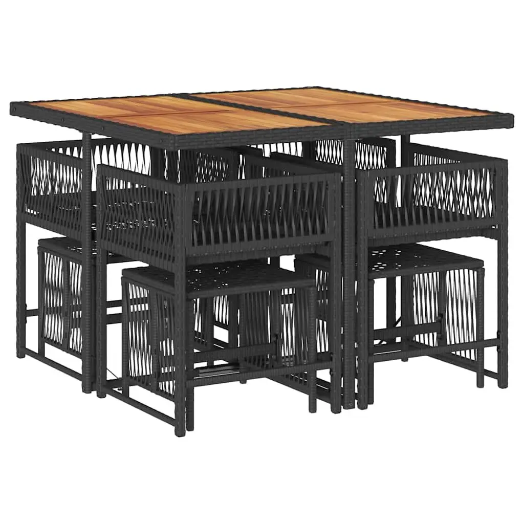 9-Piece Garden Dining Set with Black Poly Rattan Chairs