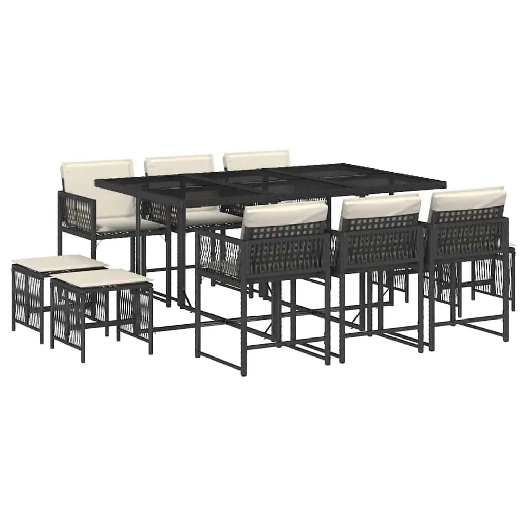 Garden Dining Set 11 Piece Outdoor Furniture Table Chairs Cushions Black Poly