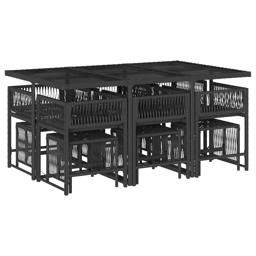 Garden Dining Set 11 Piece Outdoor Furniture Table Chairs Cushions Black Poly