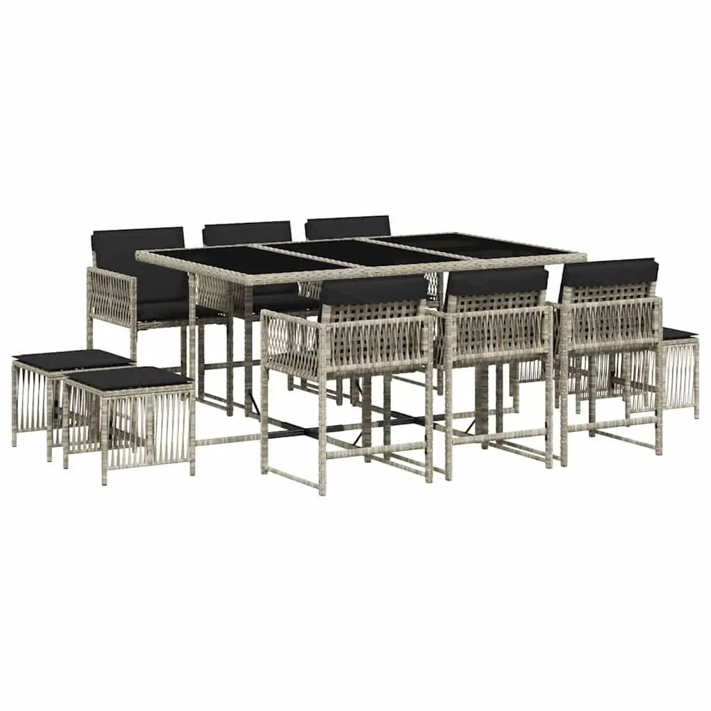 11-Piece Grey PE Rattan Garden Dining Set