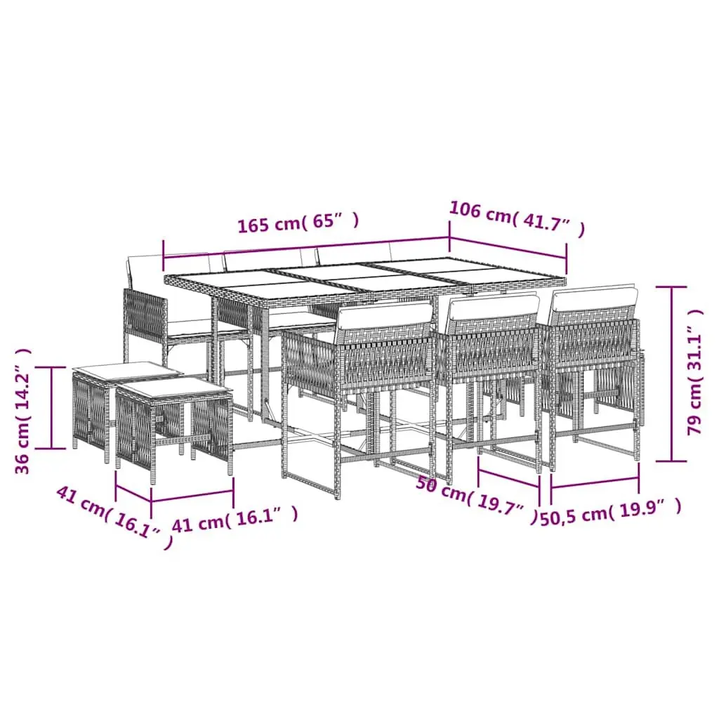 11-Piece Grey PE Rattan Garden Dining Set
