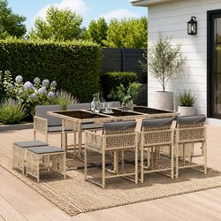 Premium 11 Piece Garden Dining Set with Cushions