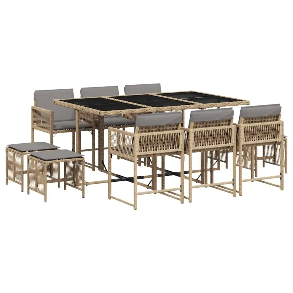 Garden Dining Set PE Rattan 11 Piece Outdoor Furniture Cushions Patio Beige