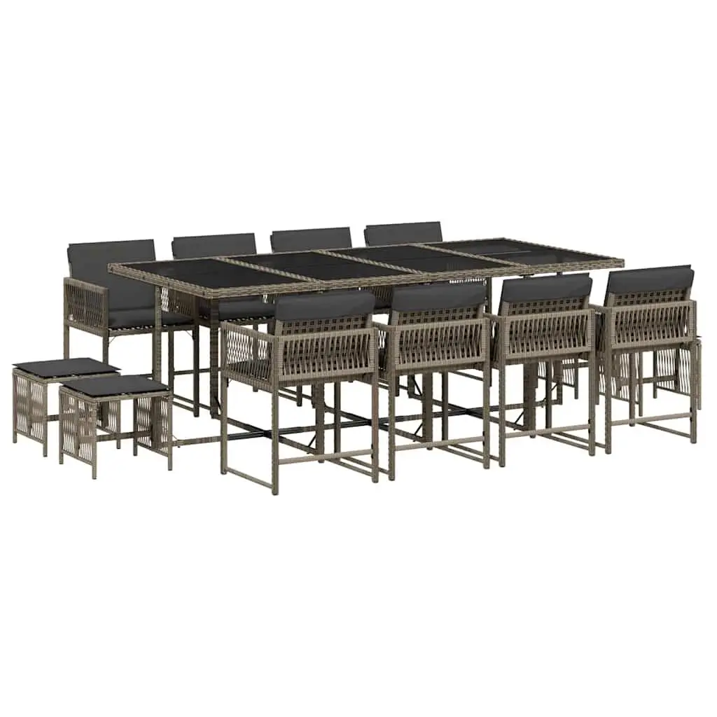 Garden Dining Set 13 Piece Grey Poly Rattan Outdoor Furniture with Cushions
