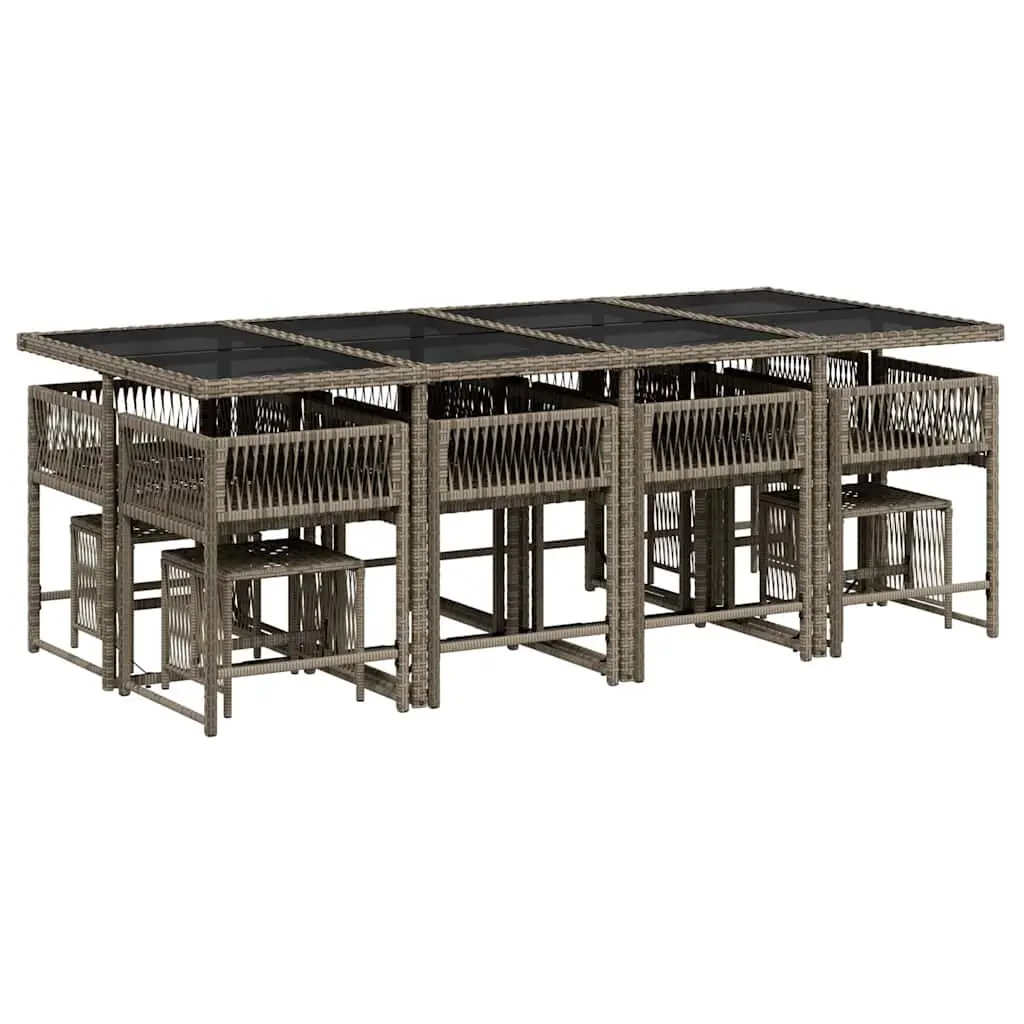 Garden Dining Set 13 Piece Grey Poly Rattan Outdoor Furniture with Cushions