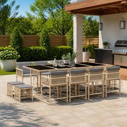 Durable 13-Piece Rattan Garden Dining Set with Cushions