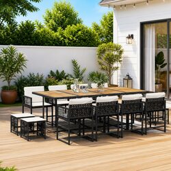 13-Piece Black Poly Rattan Garden Dining Set with Cushions