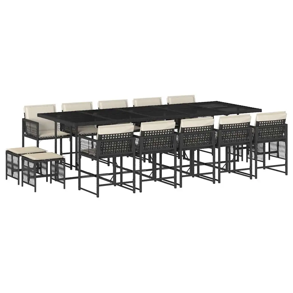 15-Piece Garden Dining Set with Black PE Rattan